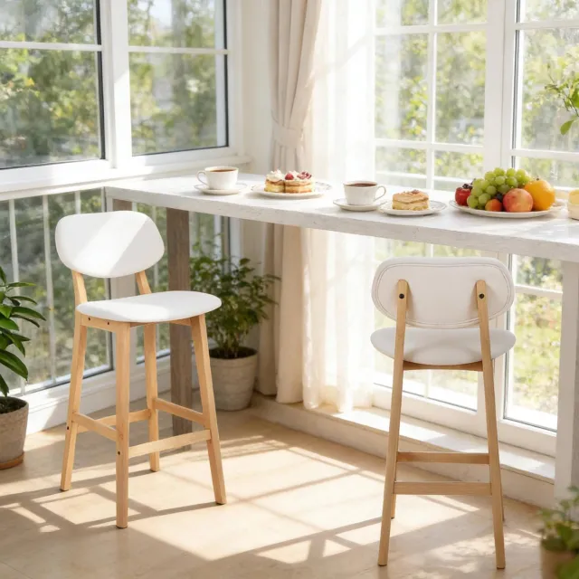 WUVRIE Barkrukken set van 2, 91,5 cm hoog - Kunstleren zitting met rugleuning - Wit