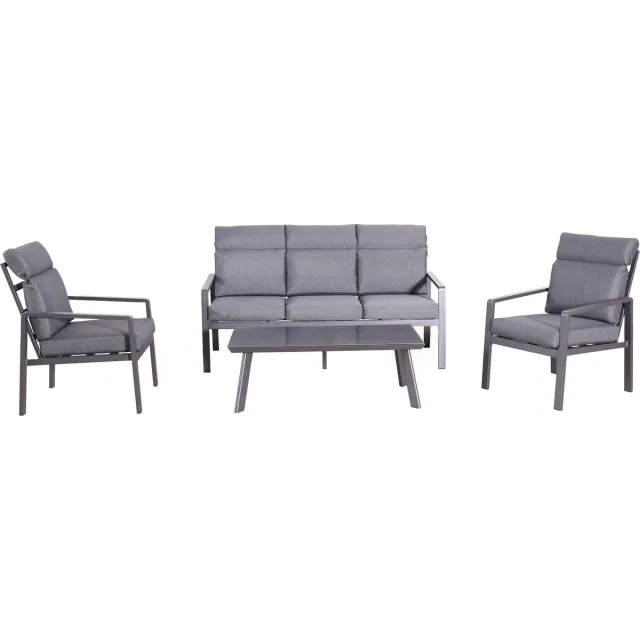 Atlantis Vista | Loungeset Blokset Dining Set Tuinset | Aluminium | 3-Zitsbank, Twee Loungestoelen, Lage Tuintafel | 5 Zitplaatsen Antraciet