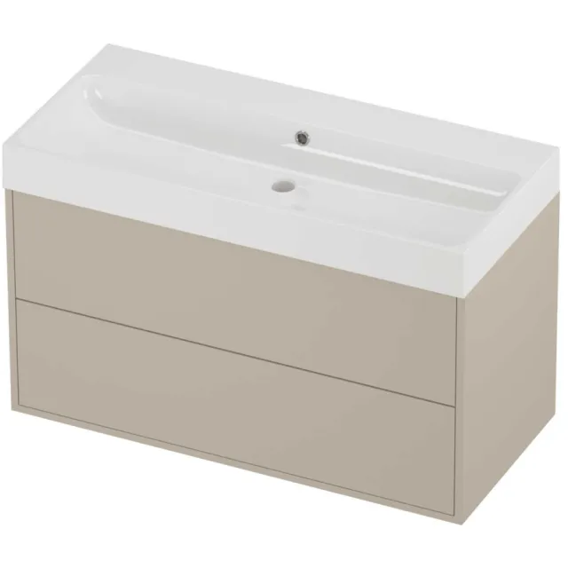Proline Podium Badmeubelset Polystone Loft 2 Laden 100x46x62 cm Glans Wit Soft Linen Beige