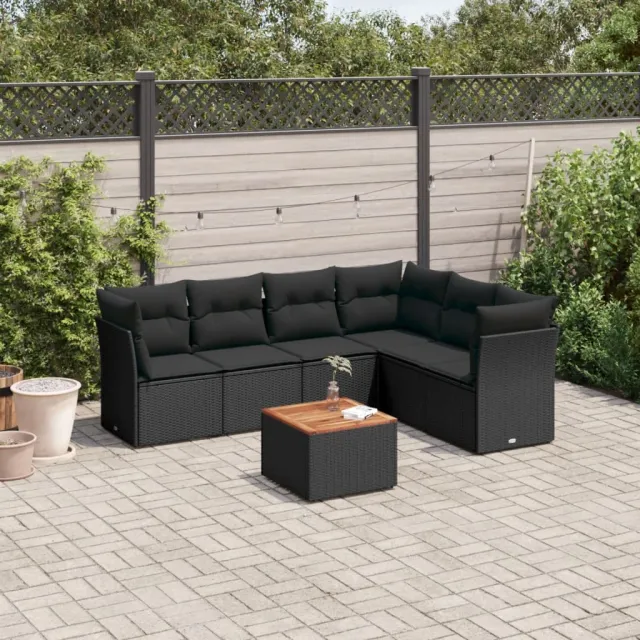 vidaXL 7-delige Loungeset met kussens poly rattan zwart, foto 2