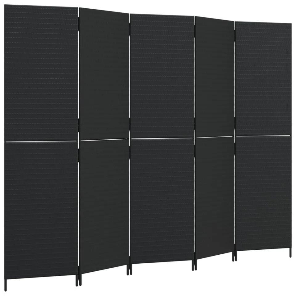 vidaXL Kamerscherm 5 panelen poly rattan zwart, foto 5