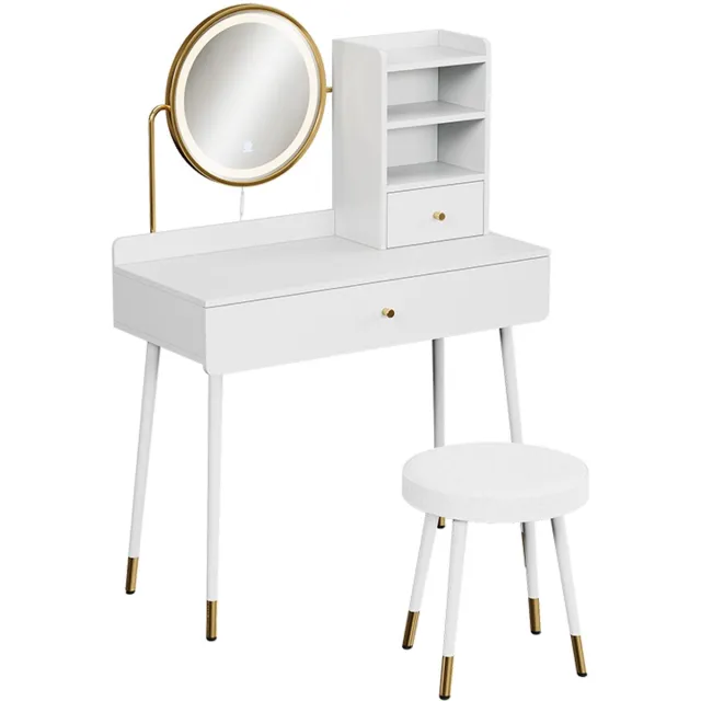 Vicco Kaptafel set met kruk Mirela, Wit, 90 cm met LED-spiegel en kruk