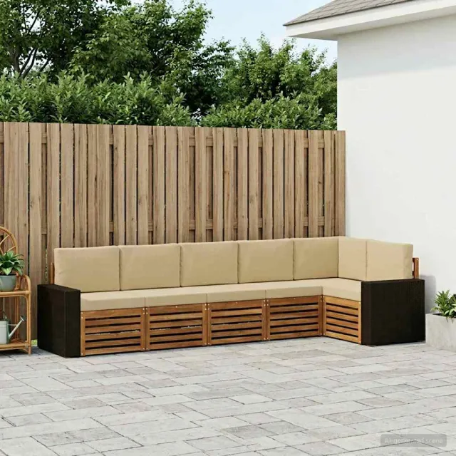 vidaXL Buiten bankenset 6 st 6-zits Natuurlijk en Beige