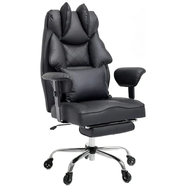 ASUKALE Ergonomic Office Chair – Office Chair – Executive Chair – Thickly Padded – High Back – Full-Wrap Design – Height Adjustable – Max Load Capacity 200kg – Black(Krasbestendig leer)