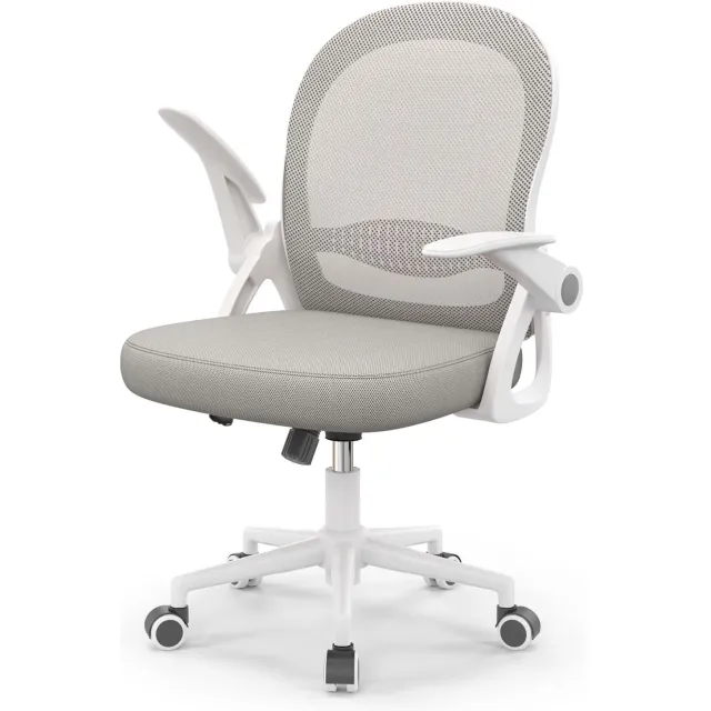 Famanu Ergonomische Bureaustoel, Ademend Mesh met Opklapbare Armleuningen, Grijs