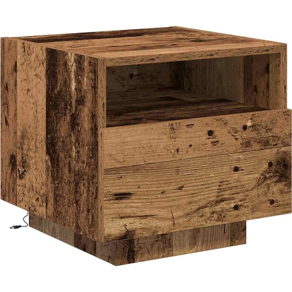 vidaXL Nachtkastje Oudhout 40 x 39 x 37 cm Bewerkt hout bruin, foto 3
