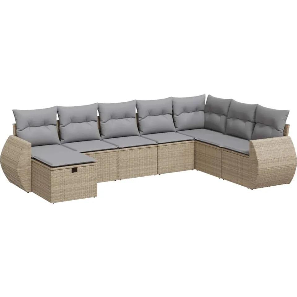 vidaXL 8-delige Loungeset met kussens poly rattan beige, foto 3