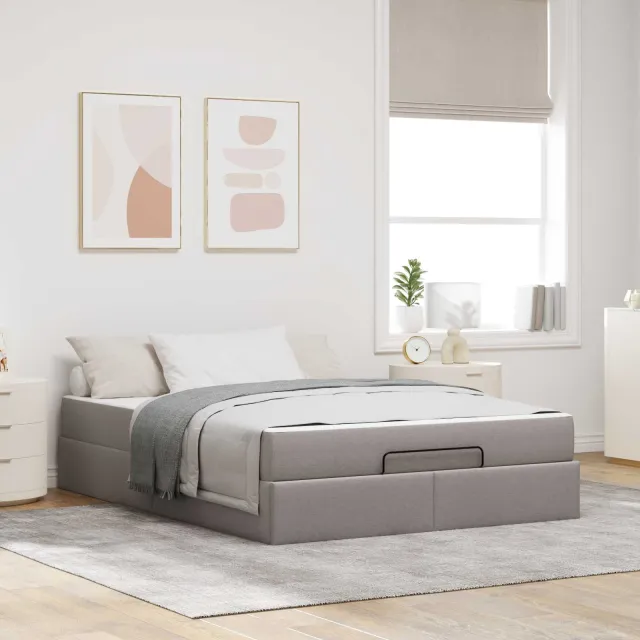 vidaXL Bedframe met matras 2 st Taupe Stof