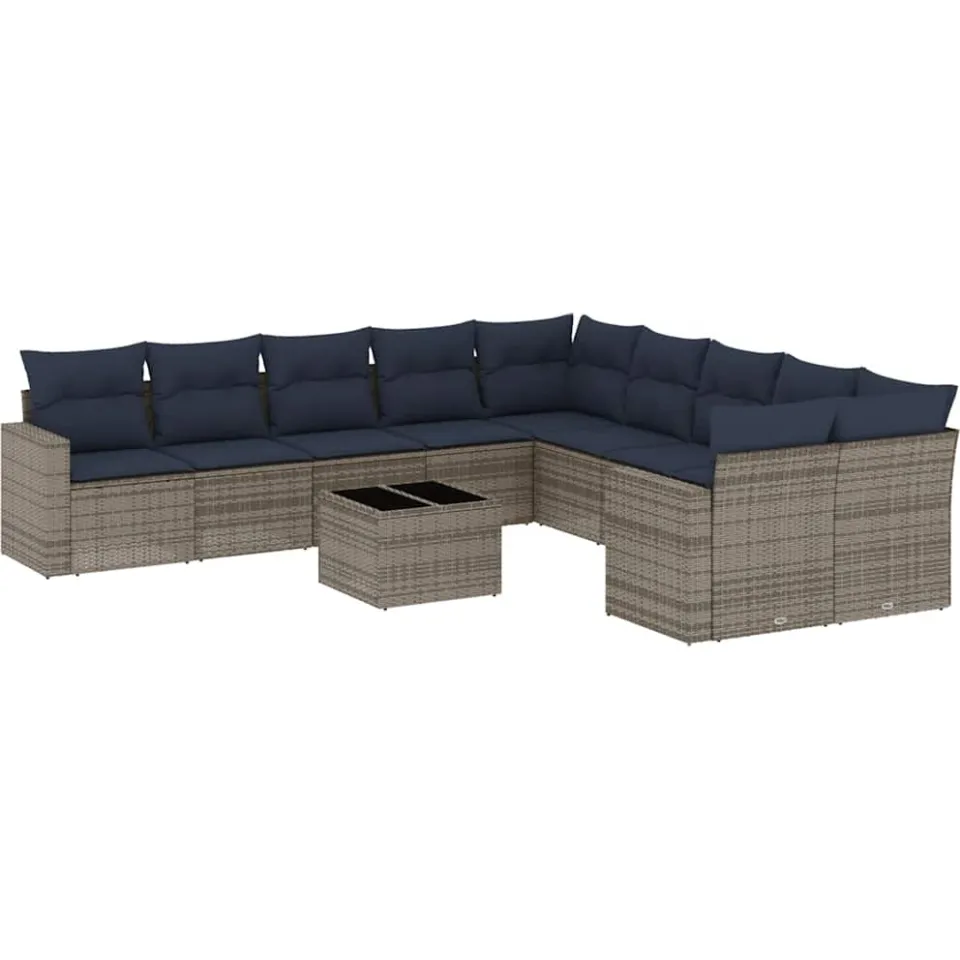 vidaXL 11-delige Loungeset met kussens poly rattan grijs, foto 3