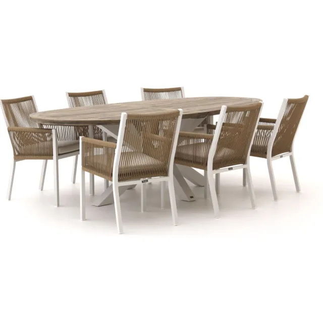 Manifesto Furniture Manifesto Rivola/ROUGH-Y Ellips 240cm dining tuinset 7-delig wit, foto 2
