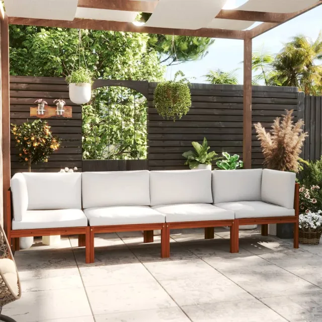 vidaXL 4-zits tuinbank met kussen acaciahout & touw Crème