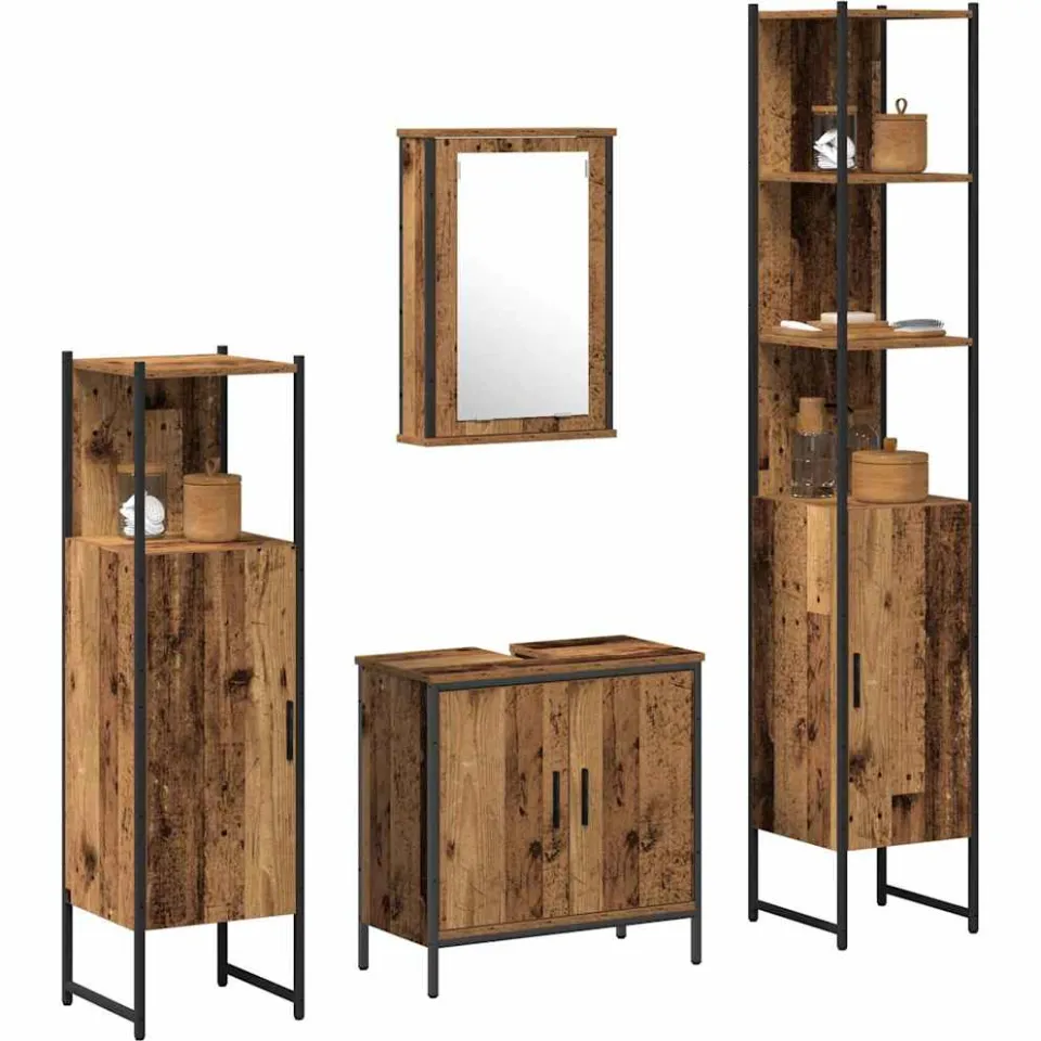 vidaXL Badkamermeubelset 4 st Bruin 33 x 33 x 185,5 cm Bewerkt hout