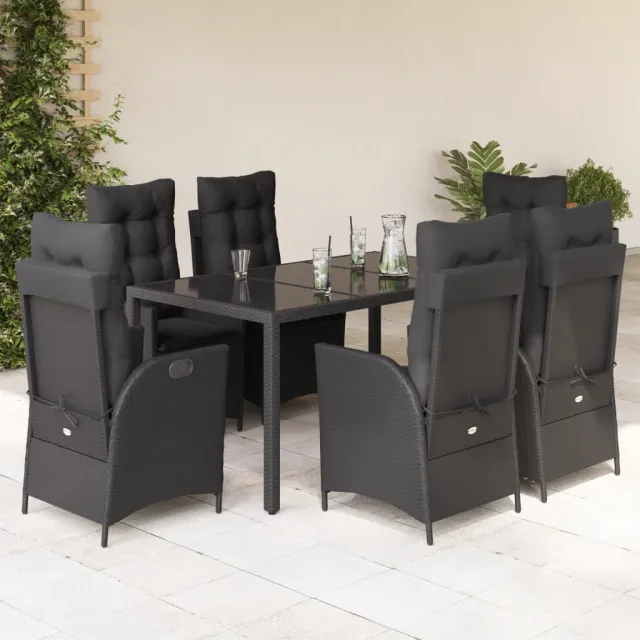 vidaXL 7-delige Tuinset met kussens poly rattan zwart, foto 2