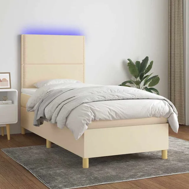 vidaXL Boxspring met matras en LED stof crèmekleurig 100x200 cm