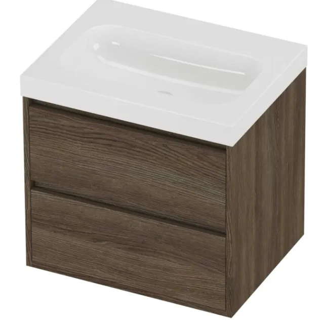 Proline Haga Badmeubelset Polystone Mezza 60x46x58 cm Glans Wit Vital Oak Eiken