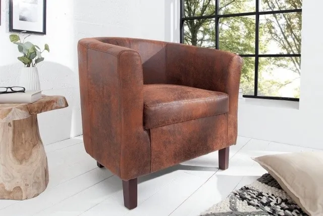 Invicta Interior Design loungestoel HEMINGWAY whiskybruin met armleuningen cocktailstoel massief houten poten - 38475 Zie omschrijving
