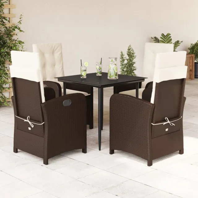 vidaXL 5-delige Tuinset met kussens poly rattan bruin, foto 2