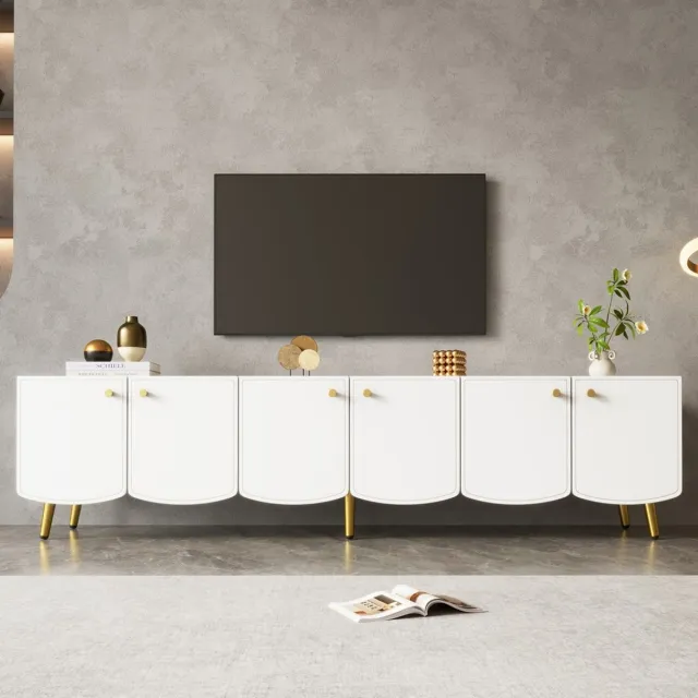 KOMHTOM TV Meubel - 180 cm Lowboard - Wit Dressoir - 6 Deuren - Gouden Handgrepen - Opbergkast Woonkamer - Moderne Kast - 180x40x45 cm Wit+Goud