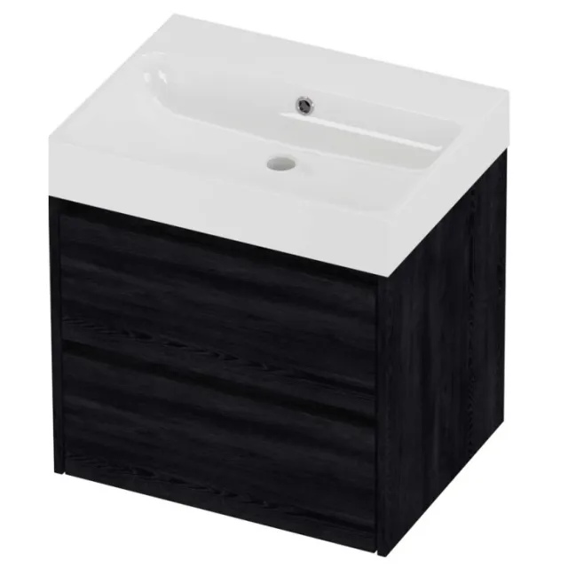 Proline Podium Badmeubelset Polystone Loft 60x46x62 cm Glans Wit Black Oak Eiken