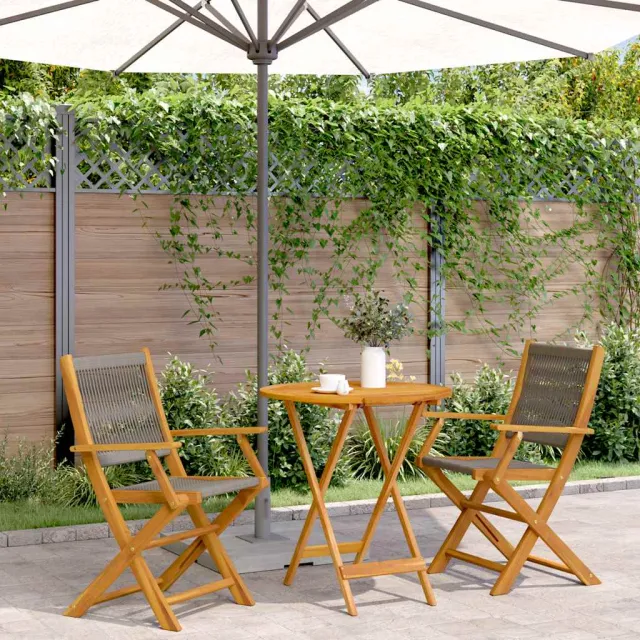 vidaXL 3-delige Bistroset polypropeen en massief hout grijs