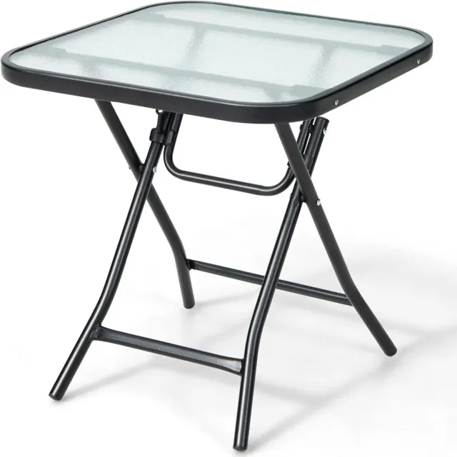 RosaBloom Campingtafel - Tuintafel - Bijzettafel - Buitentafel - Opvouwbaar - Rechthoekig - Metalen Frame - Gehard Glas - Zwart