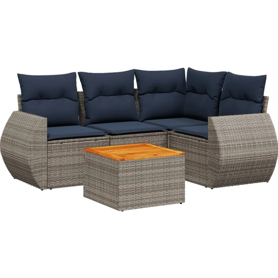 vidaXL 5-delige tuinbankset met kussens, grijs polyrotan, foto 3