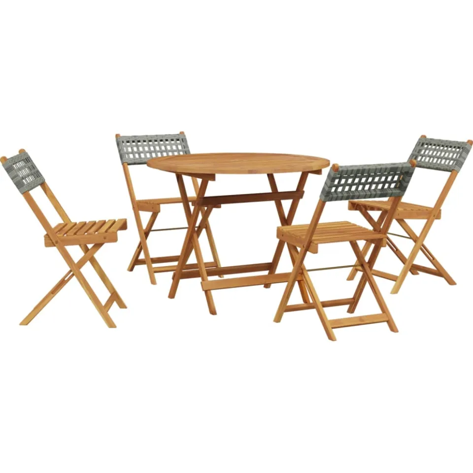 vidaXL 5-delige Tuinset poly rattan en massief hout grijs, foto 3