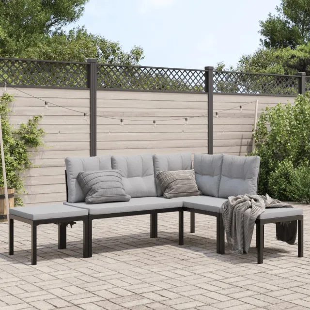 vidaXL 4-delige Loungeset met kussens gepoedercoat staal zwart, foto 2