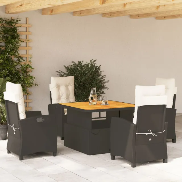 vidaXL 5-delige Tuinset met kussens poly rattan zwart, foto 2