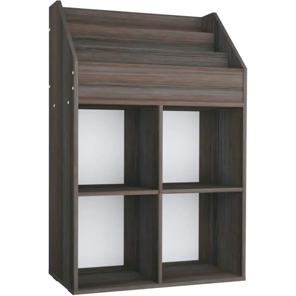 vidaXL Kindertijdschriftenrek 71x30x114 cm bewerkt hout grijs en eiken, foto 3