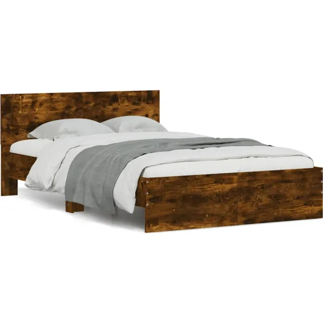 vidaXL Bedframe met hoofdeinde en LED gerookt eikenkleurig 120x190 cm Bruin
