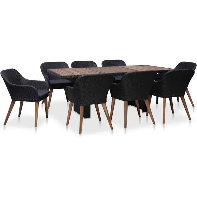 vidaXL 9-delige Tuinset met kussens poly rattan zwart, foto 2
