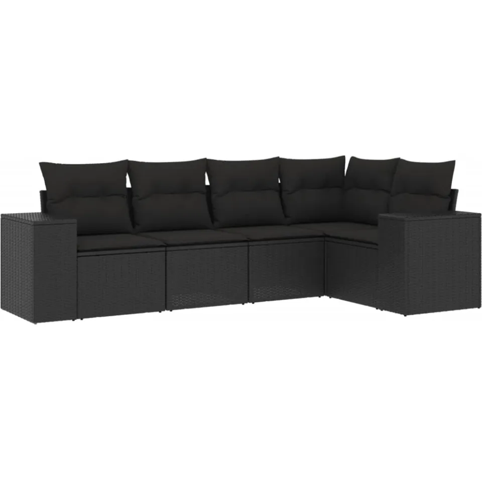 vidaXL 5-delige Loungeset met kussens poly rattan zwart, foto 3