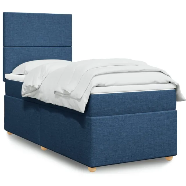 vidaXL Boxspring met matras stof blauw 90x190 cm