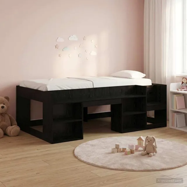vidaXL Jeugd bedframe met opbergruimte Zwart eiken 90 x 190 cm