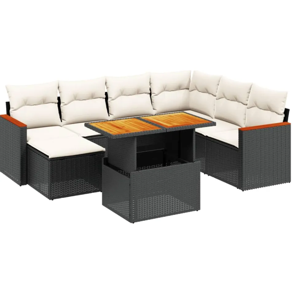 vidaXL 8-delige Loungeset met kussens poly rattan zwart