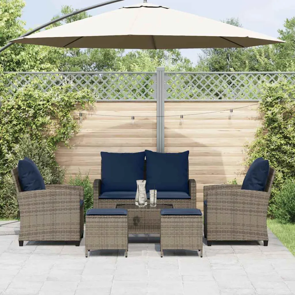 vidaXL 6-delige Loungeset met kussens poly rattan grijs, foto 3