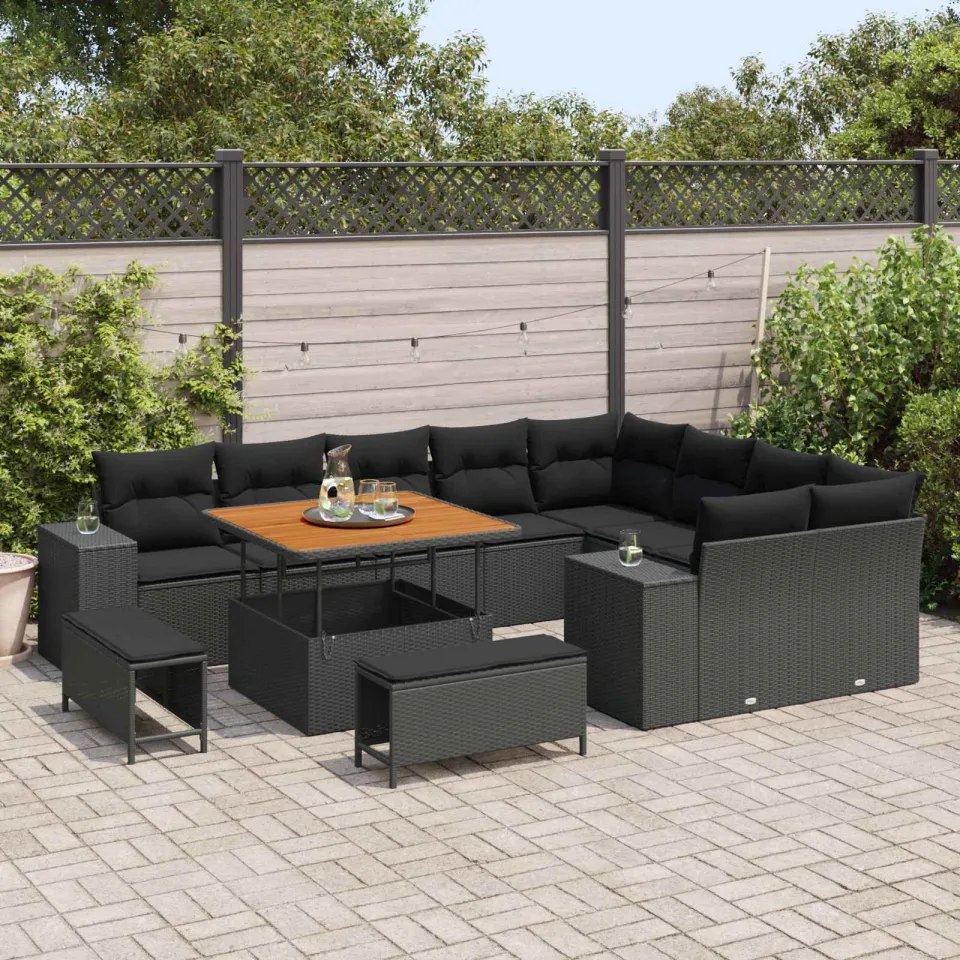 vidaXL Tuin Sofa Set 12 st Zwart poly rattan, foto 3