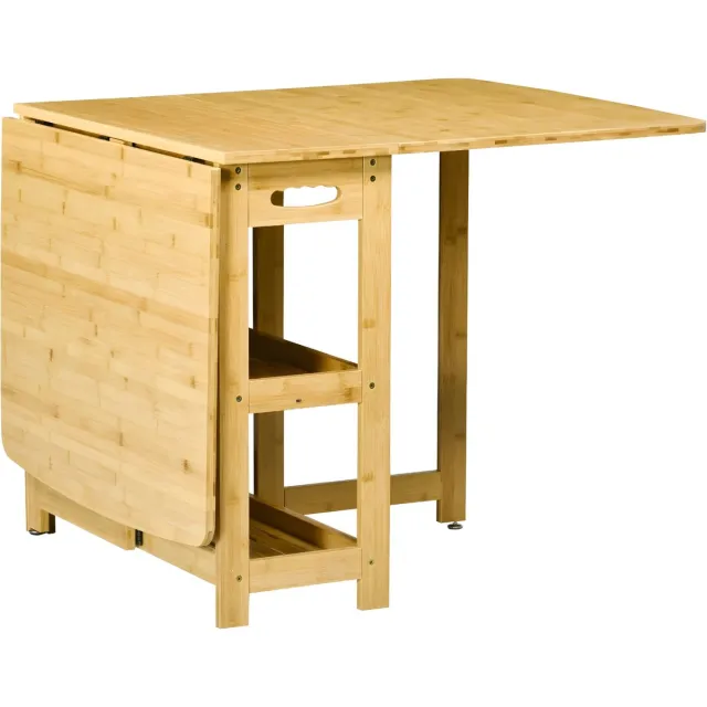 Happiq Opklapbare Bamboe Tafel – 149,5 x 80 x 73,5 cm – Natuurlijke Houten Klaptafel voor Binnen en Buiten – Natuurlijke Houtkleur Natural wood