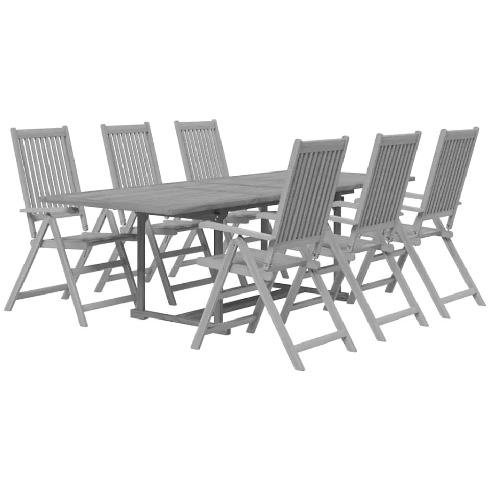vidaXL 7-delige Tuinset massief acaciahout Grijs