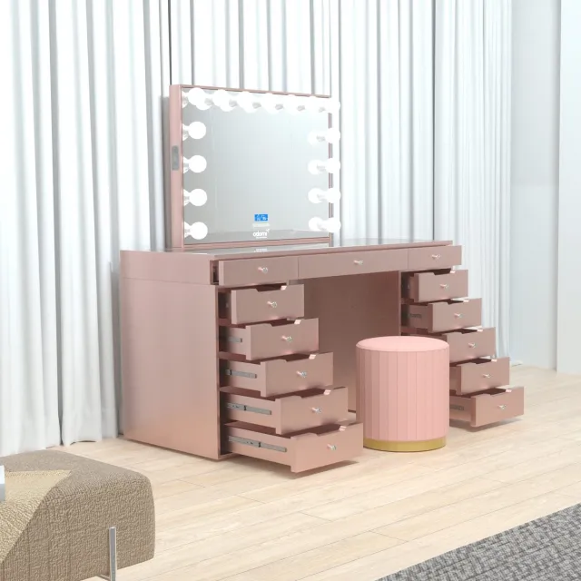 Vonato Blush Beauty - Kaptafel - Verlichte Spiegel - Bluetooth Functie - Inclusief Kruk voor de make up tafel rose
