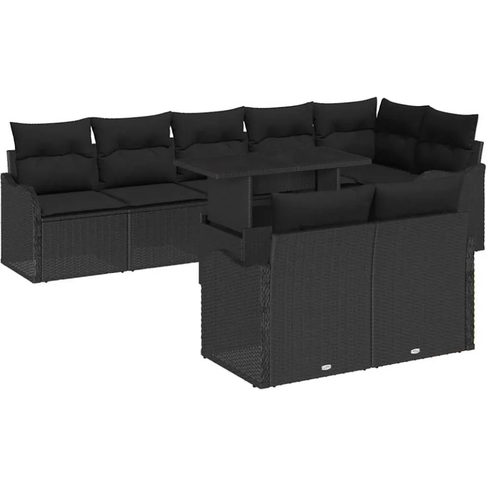 vidaXL Loungebankset 9 st Zwart Poly riet
