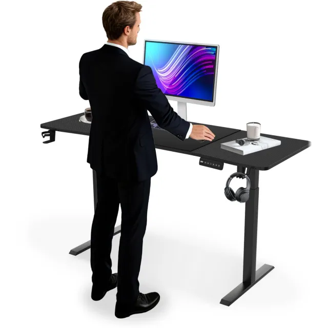 ACXIN Elektrisch Verstelbaar Bureau met Type-C Laadpoort - Zit Sta Bureau met Memoryfunctie - Bekerhouder en Koptelefoonhaak - 160x60cm - Zwart Schwarz