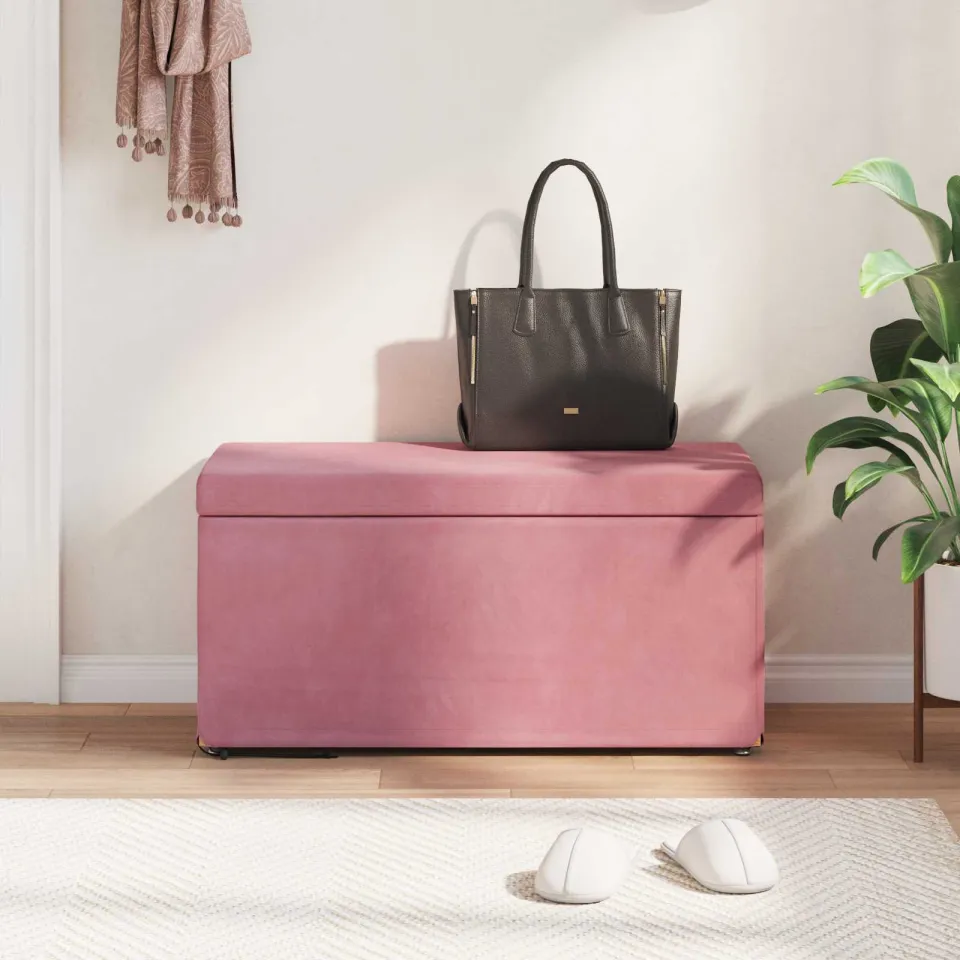 vidaXL Kruk Roze 81 x 41 x 40 cm Velvet en Gefabriceerd Hout, foto 3