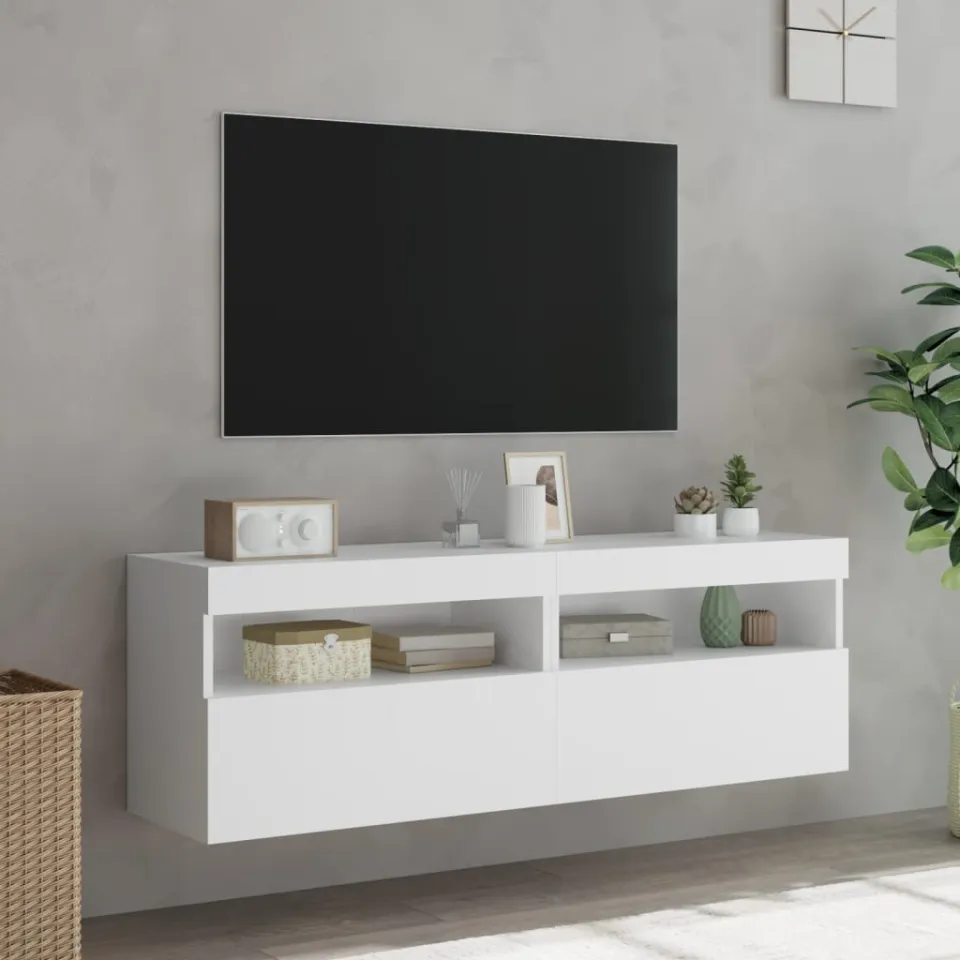 vidaXL Tv-wandmeubels met LED-verlichting 2 st 60x30x40 cm wit, foto 4