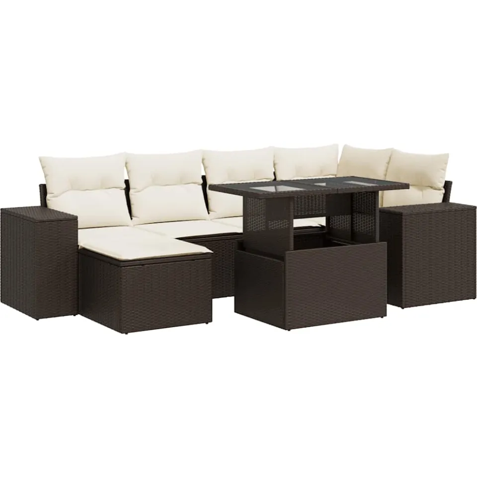 vidaXL 7-delige Loungeset met kussens poly rattan bruin