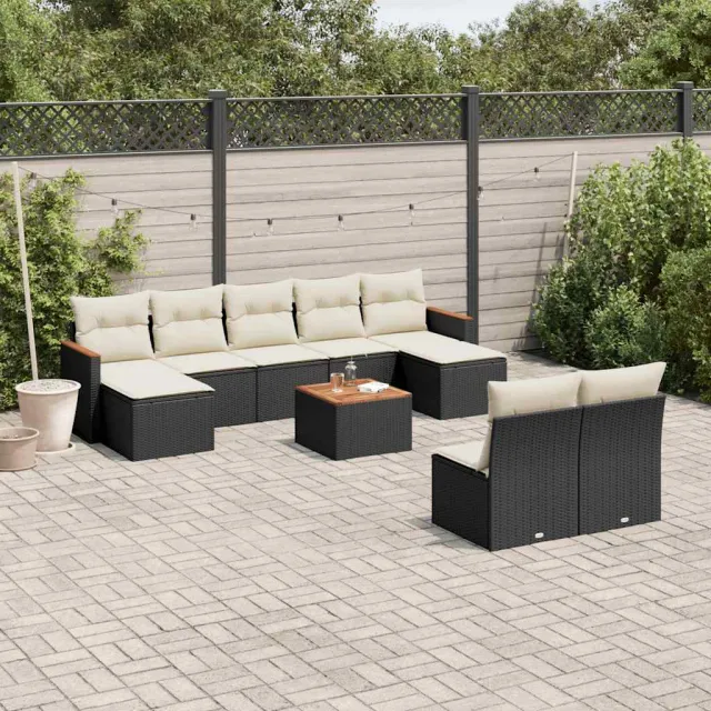 vidaXL 10-delige Loungeset met kussens poly rattan zwart, foto 2