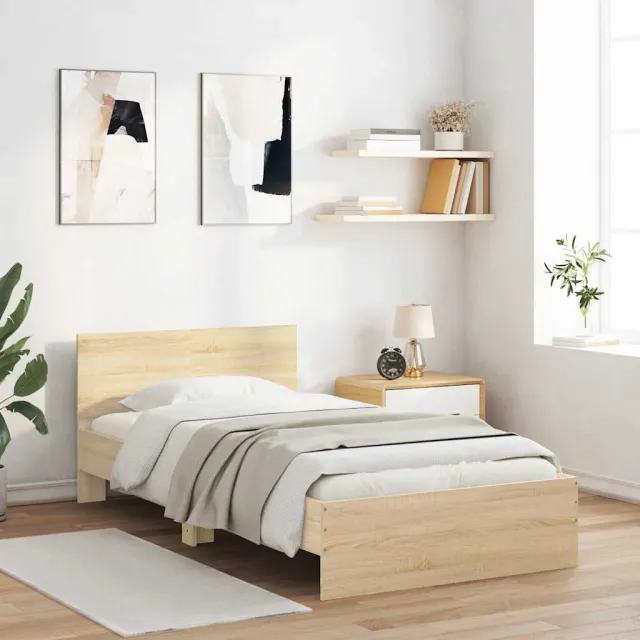 vidaXL Bedframe met hoofdbord zonder matras sonoma eiken 100x200 cm