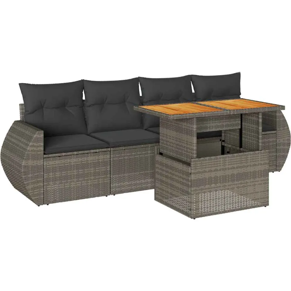 vidaXL 5-delige Loungeset met kussens poly rattan grijs, foto 3