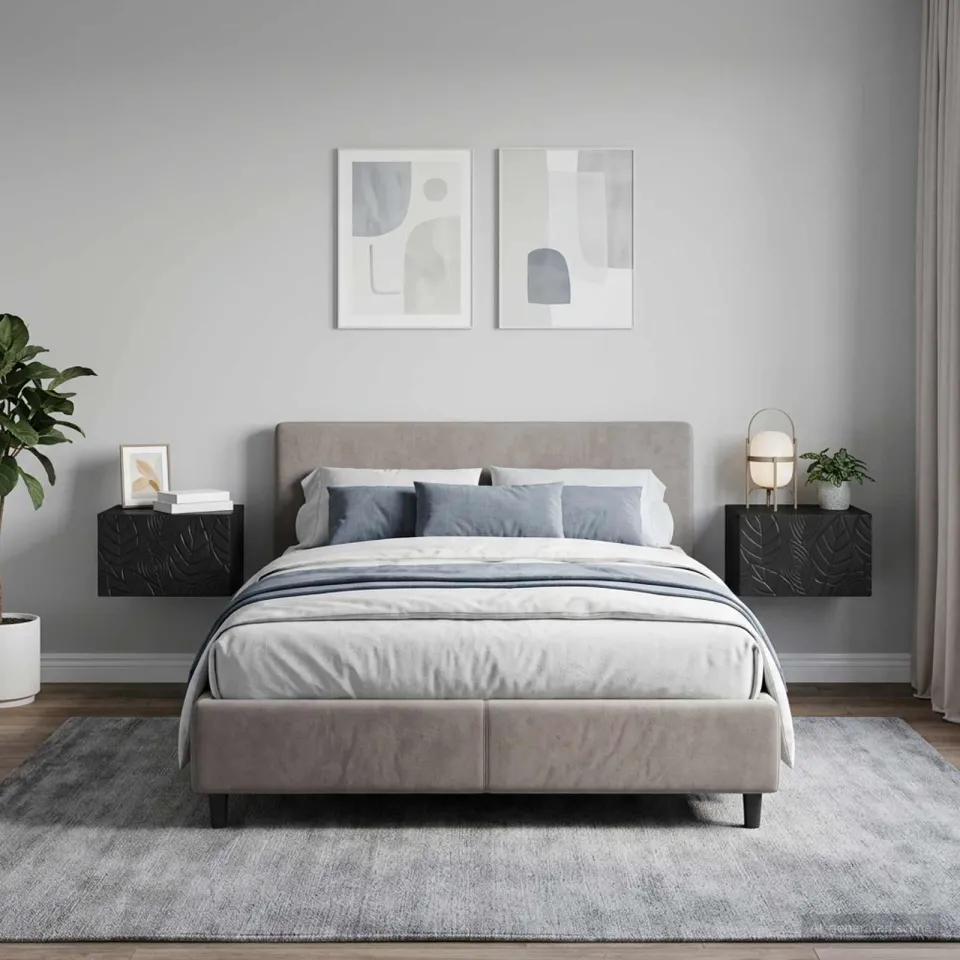vidaXL Wandbeugel Bedkast 2 st Zwart 49 x 34,5 x 20 cm Bewerkt hout, foto 2